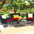 thumbnail image 3 of 4 PCS Patio Furniture Set, Outdoor Wicker Conversation Set with Tempered Glass Coffee Table, Rattan Sofa & Chairs Set with Comfortable Seat Cushions for Backyard, Garden, Poolside (1, Red), 3 of 8