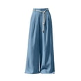 thumbnail image 4 of VBVC Women's High Waisted Wide Leg Pants , Pleated Palazzo Pants For Women , Ladies' Casual Flowy Dress Trousers with Pockets and a Belt,Blue,S-2XL, 4 of 7