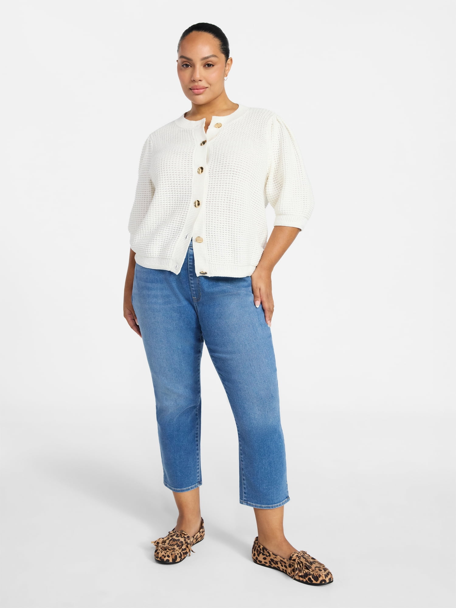 Terra & Sky Women's Plus Size Pull On High Rise Capri Jeggings, 23" Inseam, Sizes 0X-4X