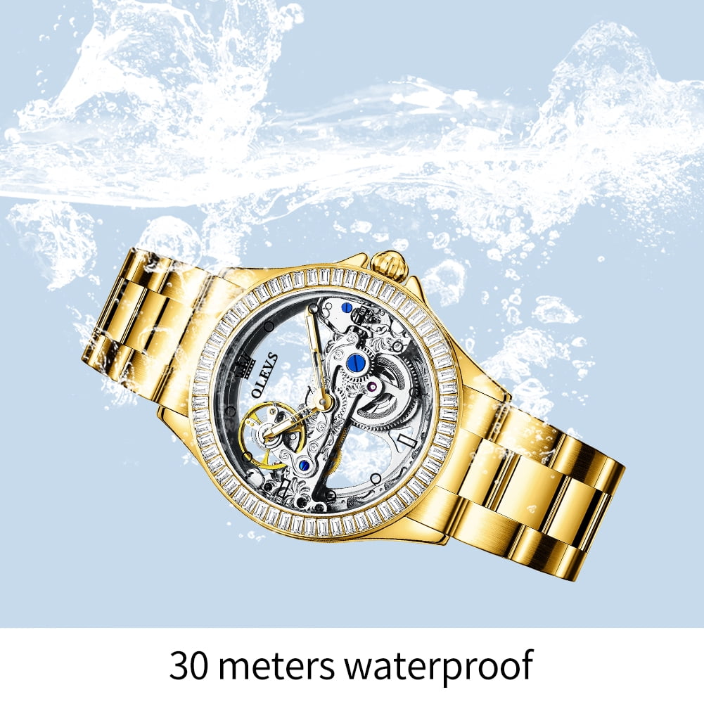 OLEVS Automatic Watches for Womens Mechanical Skeleton Self Winding Stainless Steel Luxury Dress Waterproof Luminous Ladies Watches Womens Wrist Watches Gift Reloj Para Mujer