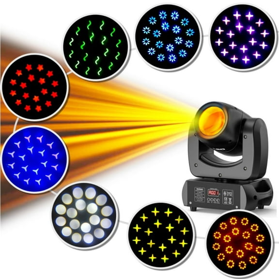 Gefolly 150W Stage Lights Moving Head Lights 8 Gobos 8 Colors 12 Channels,Beam/Strobe Professional Spotlights with Sound Activated for Wedding DJ Party Stage Lighting