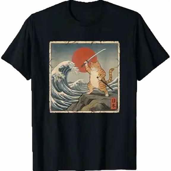 Japanese Vintage Warrior Samurai Orange Tabby Cat T-Shirt