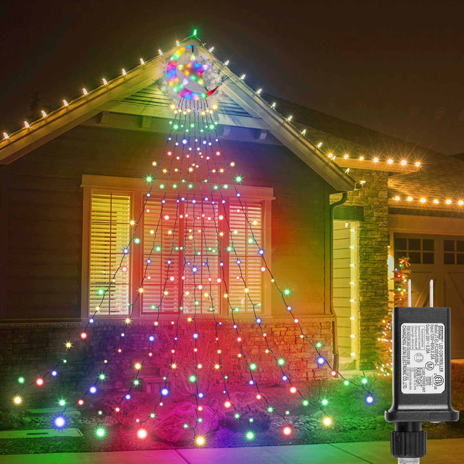 Rosnek Christmas Decorations Waterfall Lights, 350 LED 8 Modes Waterfall Christmas Tree Lights