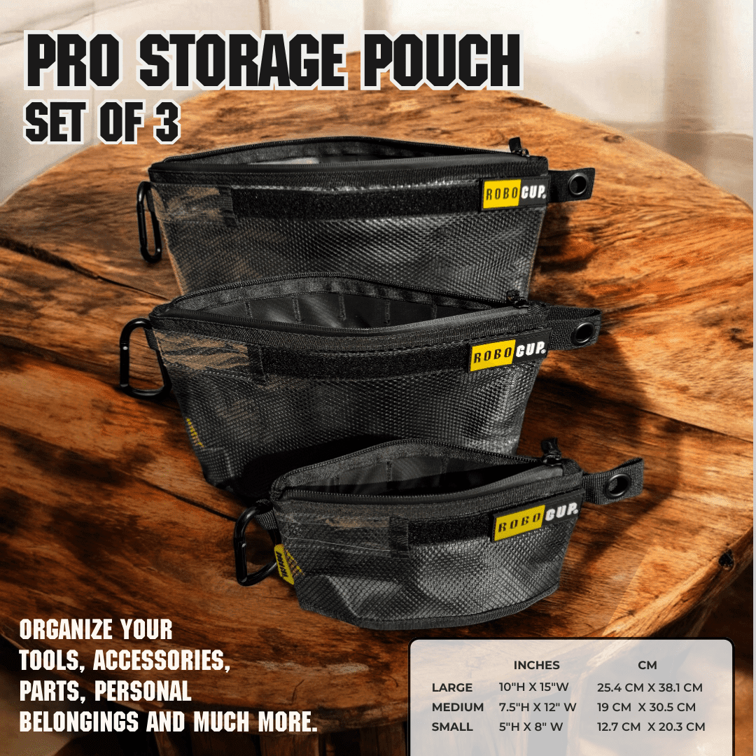ROBOCUP Pro Zippered Storage Pouches, Large - Water-Resistant & Durable, Available Individually or Set of 3