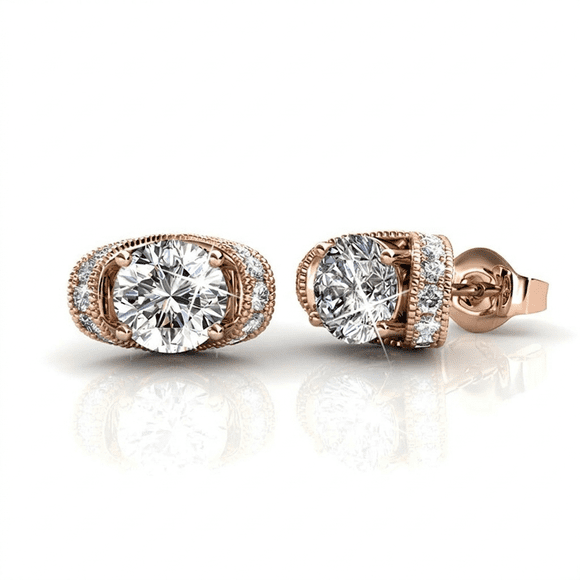 Cate & Chloe Astrid 18k Rose Gold Plated Stud Earrings with Swarovski Crystals Gift for Women