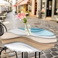 thumbnail image 3 of Blue Brown Elastic Fitted Round Table Cover Abstract Water Ripple Waterproof Outdoor Tablecloth for Holiday Party, Picnic, Patio & Dining Fits Tables Up to 45"-54", 3 of 8