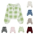 thumbnail image 3 of Coerni Kids Girls Cropped Tops Long Sleeve Plaid Fleece Button Down Winter Warm Blouses Stylish Soft Trendy Blouses Clothes, 3 of 4