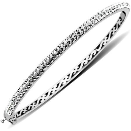 Luminesse Sterling Silver White Bangle Bracelet made with Swarovski Elements, 7.5