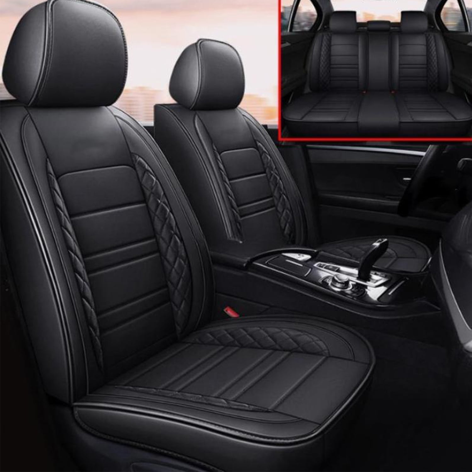 Car Seat Covers Fit for Honda HR-V 2016-2025 Only Front 2 Row 5 Seat Breathable Leather Seat Protector with Airbag Compatible Automotive 5 Seat Cushions Cover with Beautiful Patterns (Black)