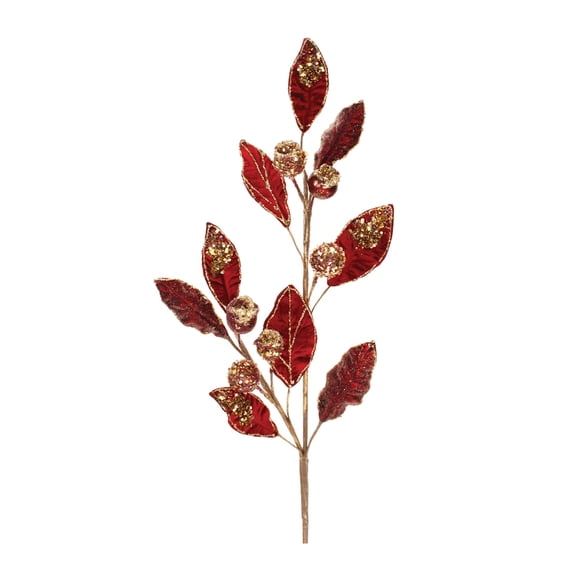 Melrose Glittered Leaf Artificial Christmas Sprays - 29.5" - Red - Set of 2