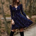 thumbnail image 2 of Adeawade Women Dresses Female V Lady Robe Culb Sleeve Dress Manches Retro Party Long Neck Dress Basic Elegant Clothes Blue Xl, 2 of 5