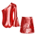 thumbnail image 4 of TiaoBug Kids Girls Latin Dance Outfit Shiny Metallic Fringe Dress One Shoulder Top with Tassels Skirts Set Red 10, 4 of 7