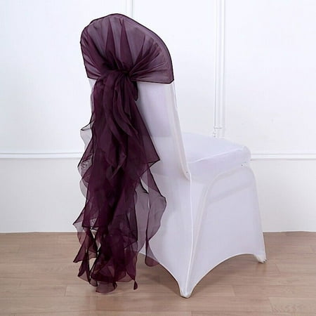 

Eggplant Purple Premium Curly Chiffon CHAIRS Covers Cap SASHES Bows Ties