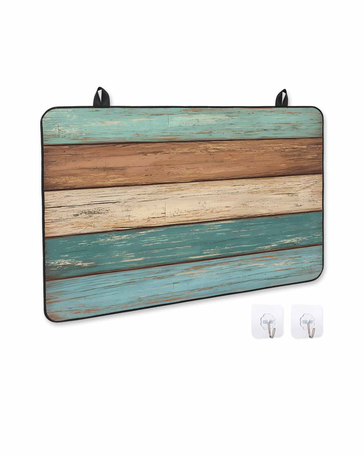 nqOlkjepod Large Induction Cooktop Protector Mat 28.5"x20.5", Teal Turquoise Stove Top Covers for Electric Stove, Retro Farmhouse Wood Grain Brown Stove Burner Cover Mats, Glass Top Stove Cover
