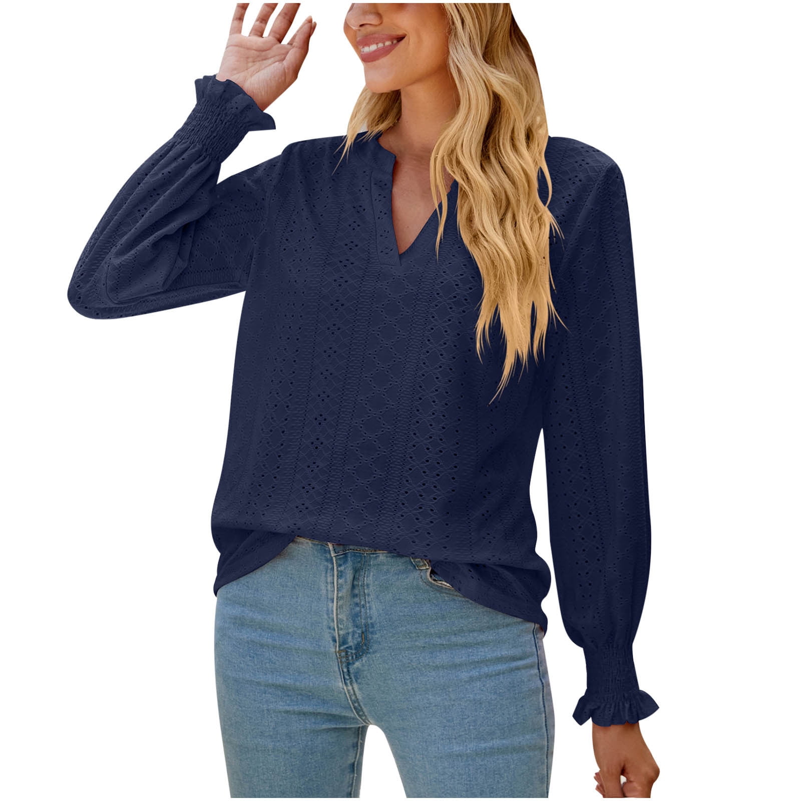 Pompotops Women's Fashion V-Neck Casual Long Sleeve Comfortable