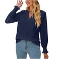 thumbnail image 1 of Pompotops Mode Femme Col en V Manches Longues Décontracté Confortable Couleur Unie Manches à Volants Blouse en Solde, 1 of 8