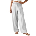 thumbnail image 6 of larppty Linen Pants Women Summer Elastic Waist Drawstring Straight Leg Pants Flowy Beach Vacation Lounge Trousers with Pocket (White, M), 6 of 9