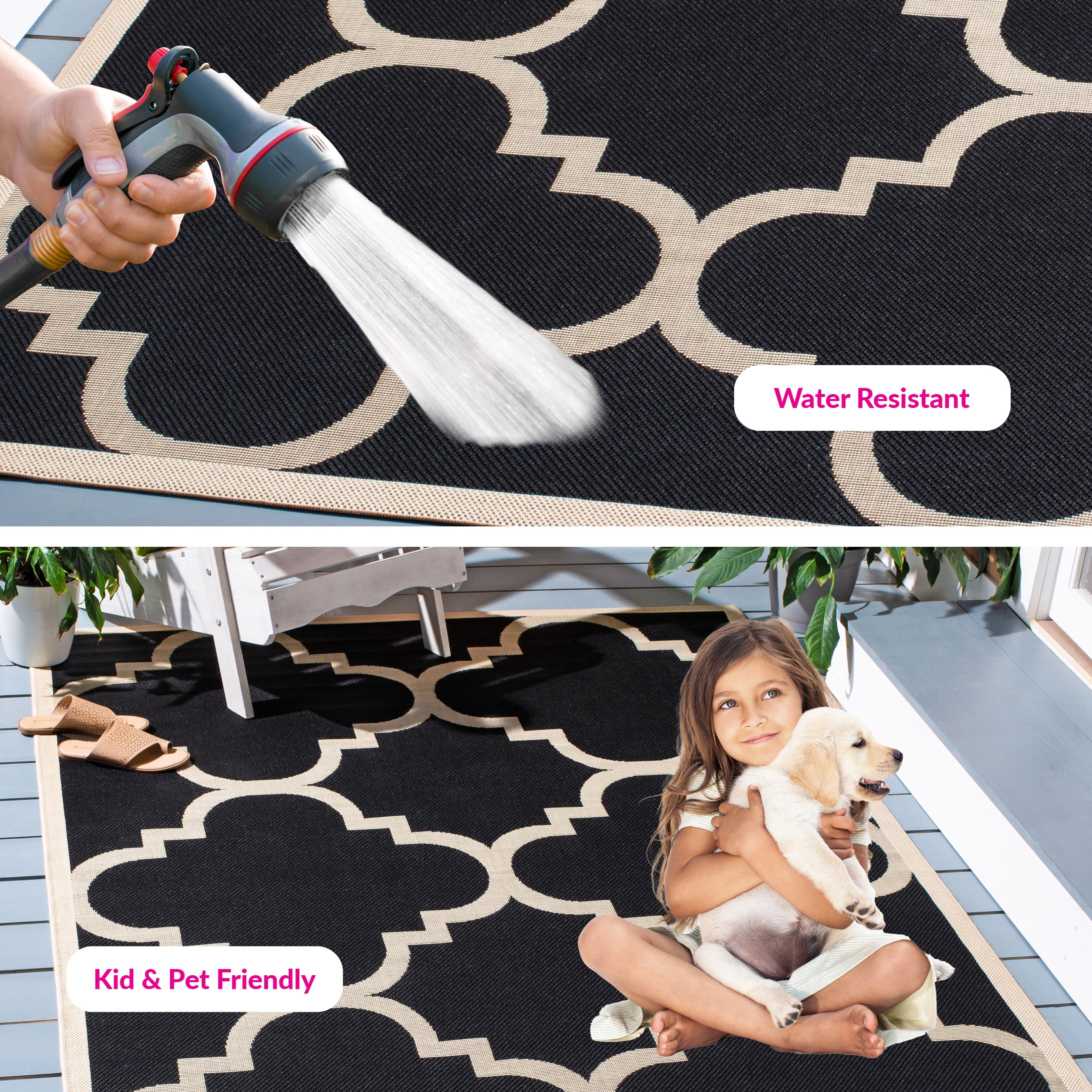 Safavieh Courtyard Becky Geometric Indoor/Outdoor Area Rug, Black/Beige, 6'7" x 6'7" Square