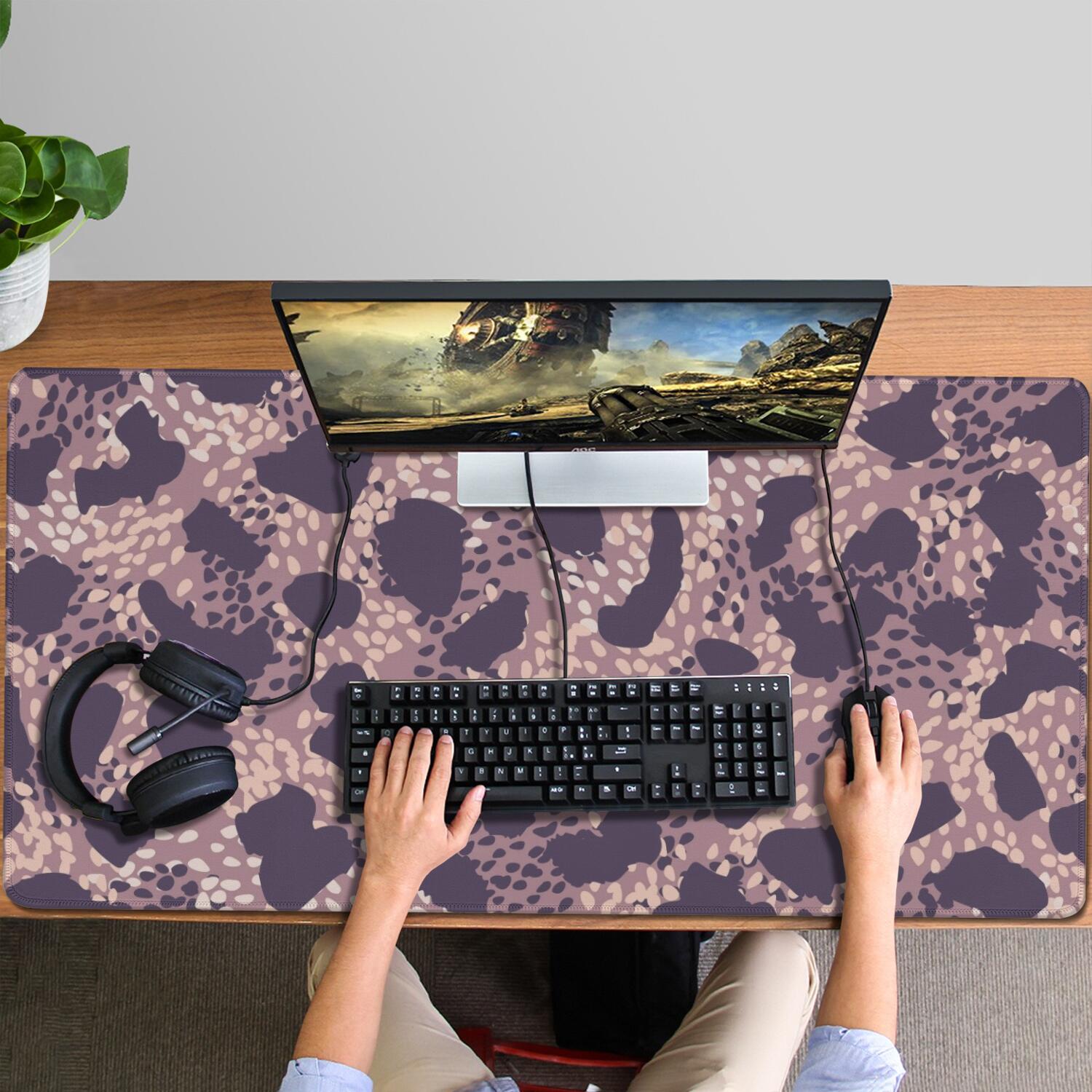 Long Mouse Pads for Desk,Purple and Pink Leopard Pattern Desk Mats on Top Of Desks, Desk Mouse Pad Extra Large with 3mm Non-Slip Base and Stitched Edge for Gaming,Office,Work,Home 47.3"x23.6"