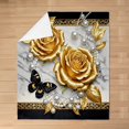 thumbnail image 2 of Manfei 3D Gold Rose Floral Flannel Blanket 30x40 for Girls, Chic Butterfly Sherpa Throw, Luxury Pearl Print Plush Throw Blanket, Lightweight Bedroom Decoration, 2 of 6