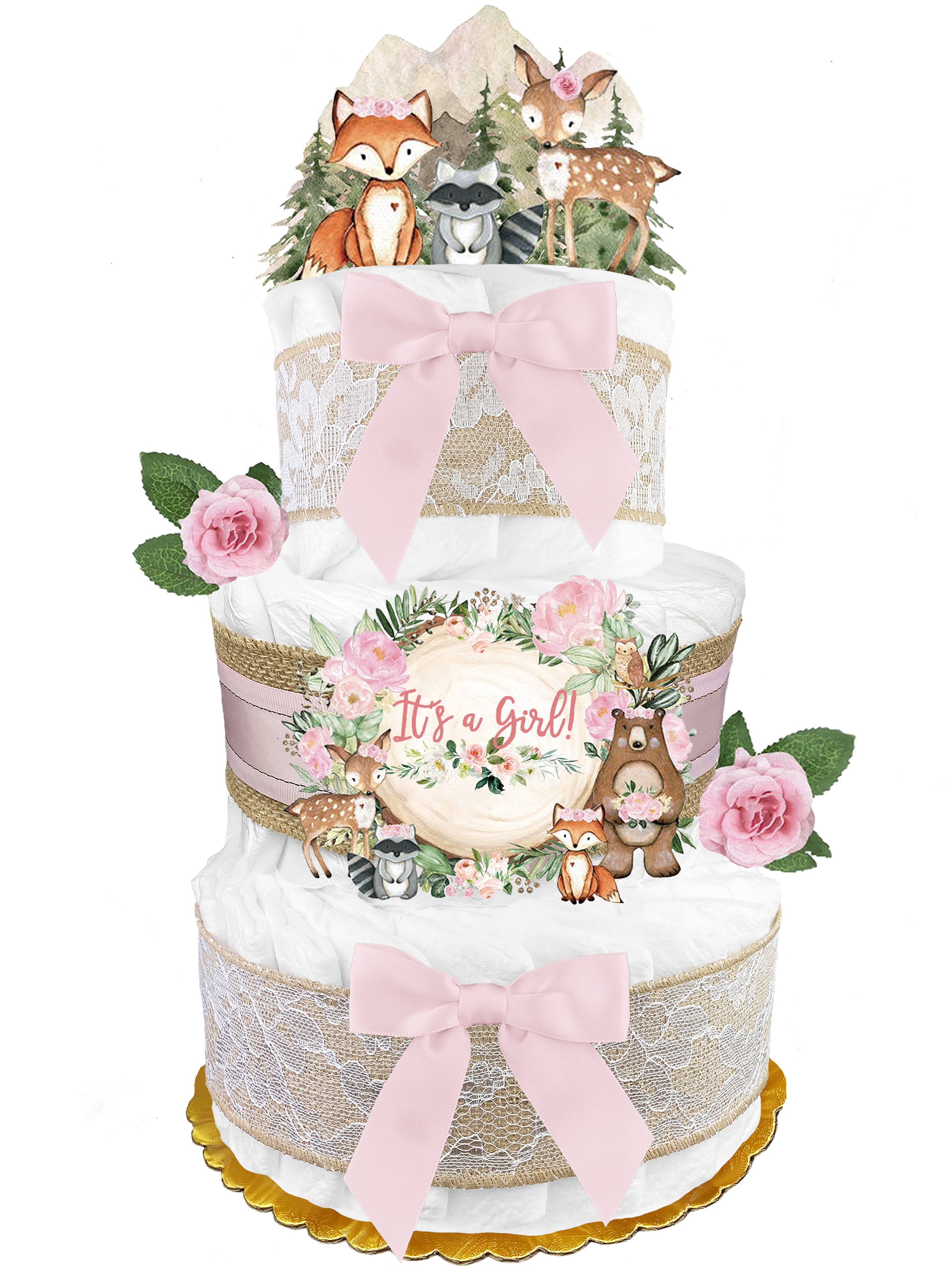 3 Tier Pink & Gold Little Princess Diaper Cake Baby Shower Gift Centerpiece-Girl 
