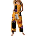 thumbnail image 3 of HAJWOH Halloween Pants Women Print Linen Cotton Jumpsuits Rompers Plus Size Loose Fit Jumpers Pants with Pockets(Orange,XL), 3 of 6