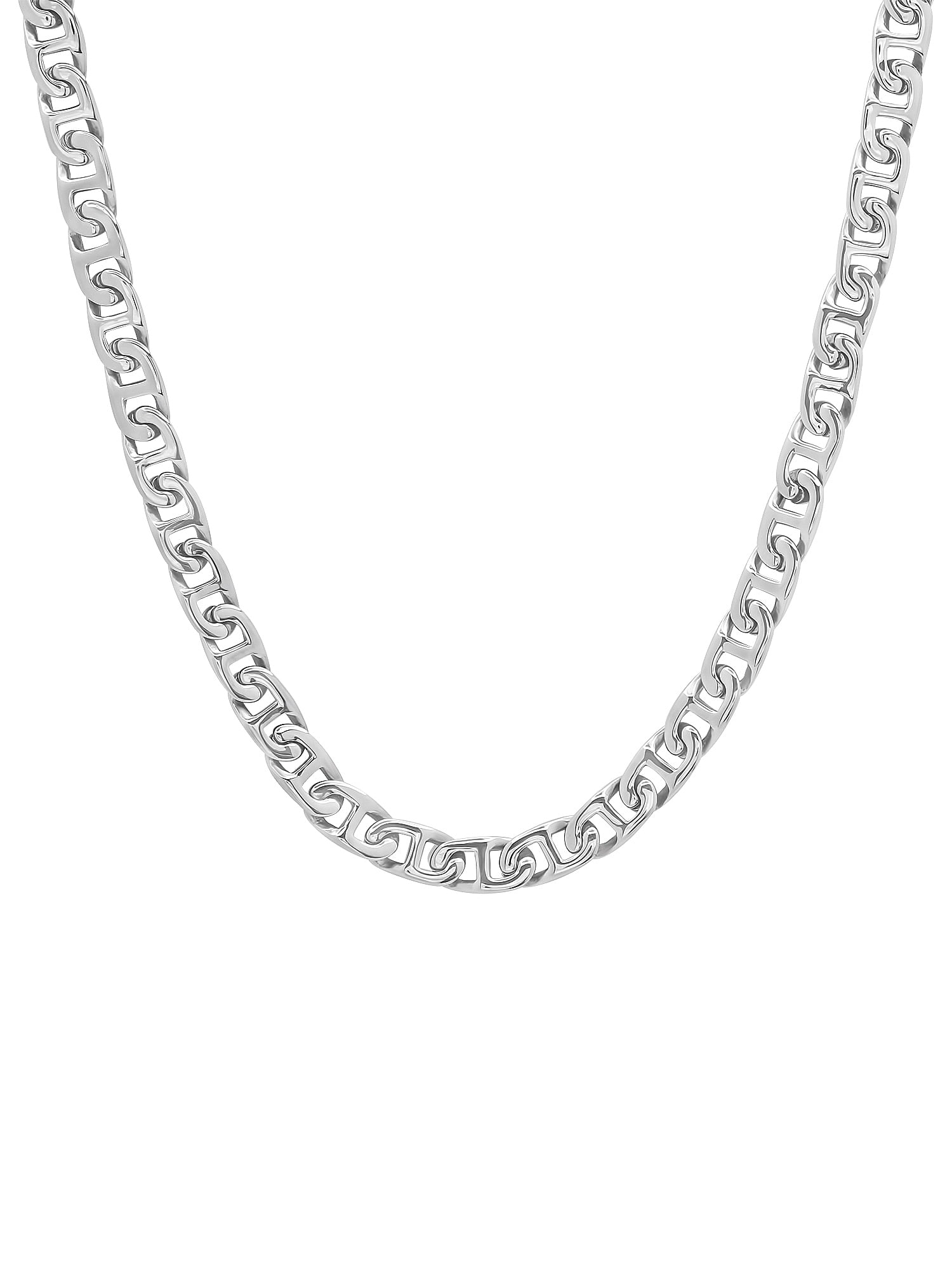 Mens Silver-Tone Stainless Steel Flat Mariner Link Chain Necklace