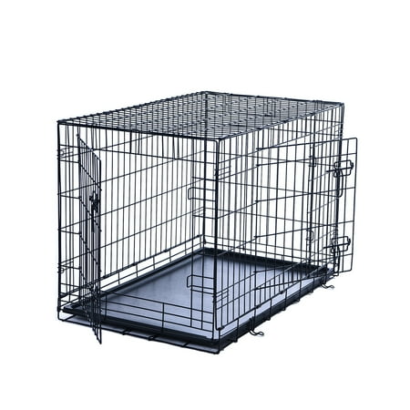 Max & Marlow Double-Door Dog Crate, Foldable Metal Wire Kennel, Portable, Tray and Divider Included, 24" x 17.5" x 20"
