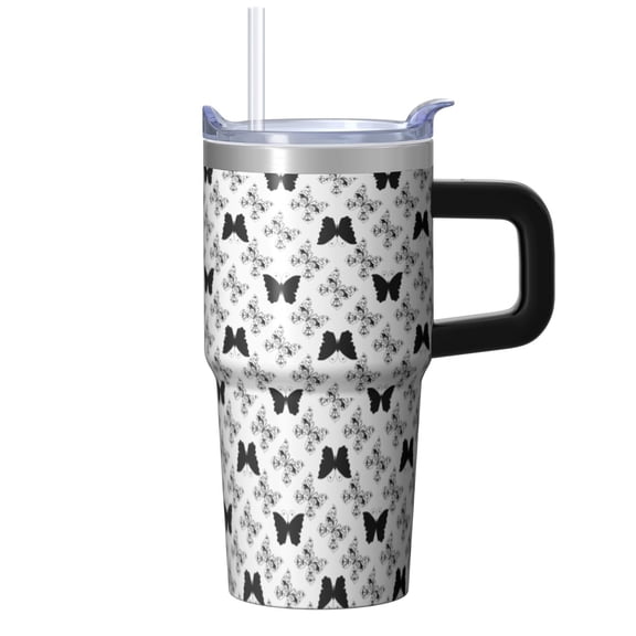 Purple Butterfly 20OZ Cup Holder Friendly Tumbler with Handle Stainless Steel Insulated Coffee Travel Mug Perfect Gift for Women Girls on Birthday Christmas