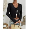 thumbnail image 4 of Women's Tie Front Long Sleeve Rib Knit Shrug Sweaters Cardigan Crop Top, 4 of 6