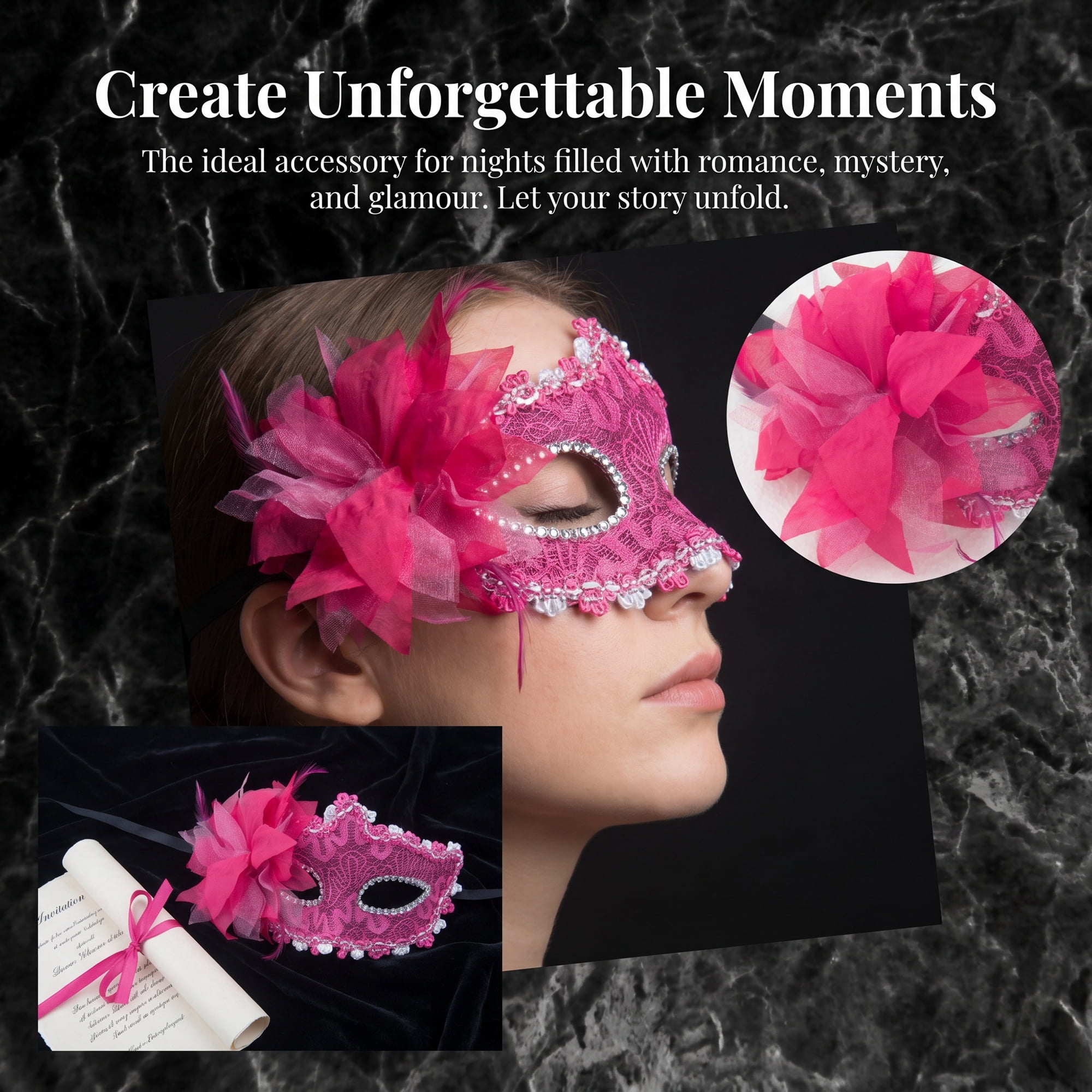 Unique Bargains Venetian Masquerade Side Flower Rose Eye Mask for Party Rose 6.3" x 4.3"