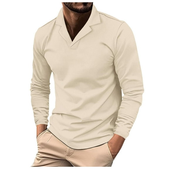 XIYON Men's Polo Shirt Men Long Sleeve Lapel Shirt Casual Solid Holiday Shirts Tops Business Casual Fashion Classic Comfortable Mens Shirts