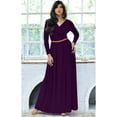 thumbnail image 3 of KOH KOH Long Sleeve Modest Fall Winter Evening Flowy Empire Waist Full Floor Length Cocktail Formal V-Neck Tall Maxi Dress Gown Abaya For Women Purple XXX-Large US 22-24 NT021, 3 of 6