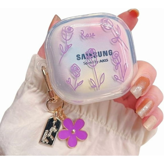 Case for Galaxy Buds FE/2 Pro/Pro/Live/Bud 2,Clear Flower Butterfly Earphones Full Cover,Earbuds Accessory for Boys Girls (A)