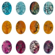 1Box 12Pcs 3 Style Natural Oval Gemstones Cabochon Dragon Veins Agate Cabochons Flatback Crystal Quartz Stone for Necklace Jewelry Making DIY Craft