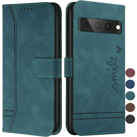Wallet Case for Google Pixel 7 Pro, Google Pixel 7 Pro Case with Card Holder Leather Flip Case with Kickstand Magnetic Full Protection Compatible with Google Pixel 7 Pro Smile Green