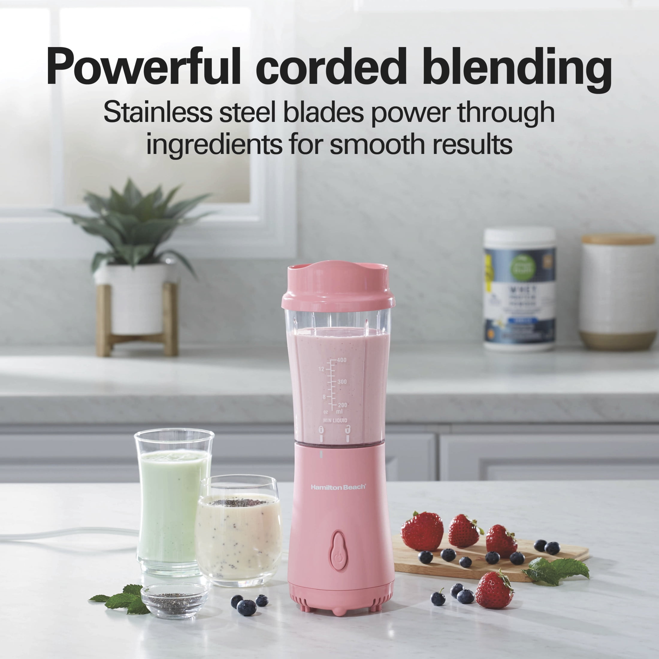 Hamilton Beach Personal Blender for Smoothies with Travel Lid, 14 oz, Coral