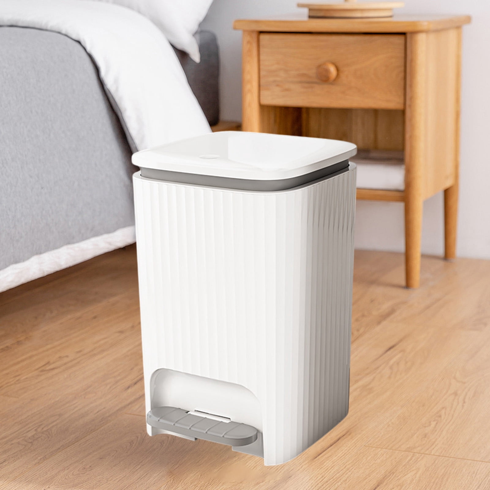 Wastebasket with Foot Pedal and Hand Press Lid, Large Capacity Trash Can with Odor Proof Seal, Modern Kitchen Bathroom Bedroom Garbage Bin with Stainless Steel Pedal Multi Size