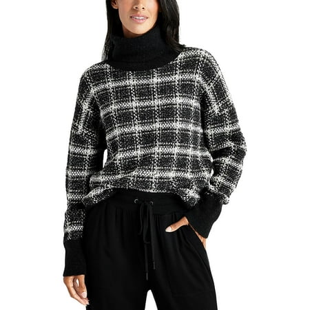 Splendid Womens Plaid Metallic Turtleneck Sweater
