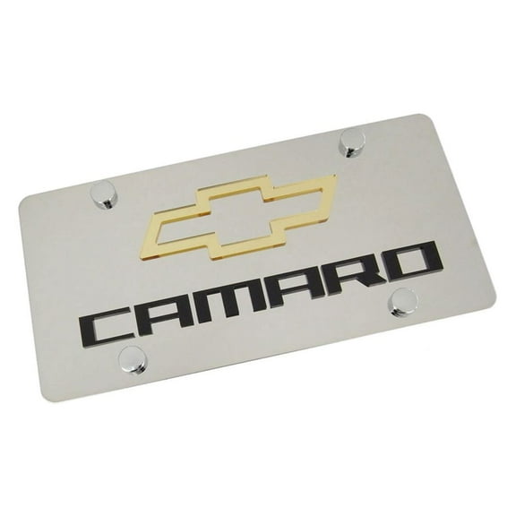 Chevy Camaro Gold Bowtie Dual Logo License Plate (Chrome)