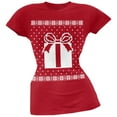thumbnail image 1 of Big Present Ugly Christmas Sweater Red Soft Juniors T-Shirt, 1 of 1