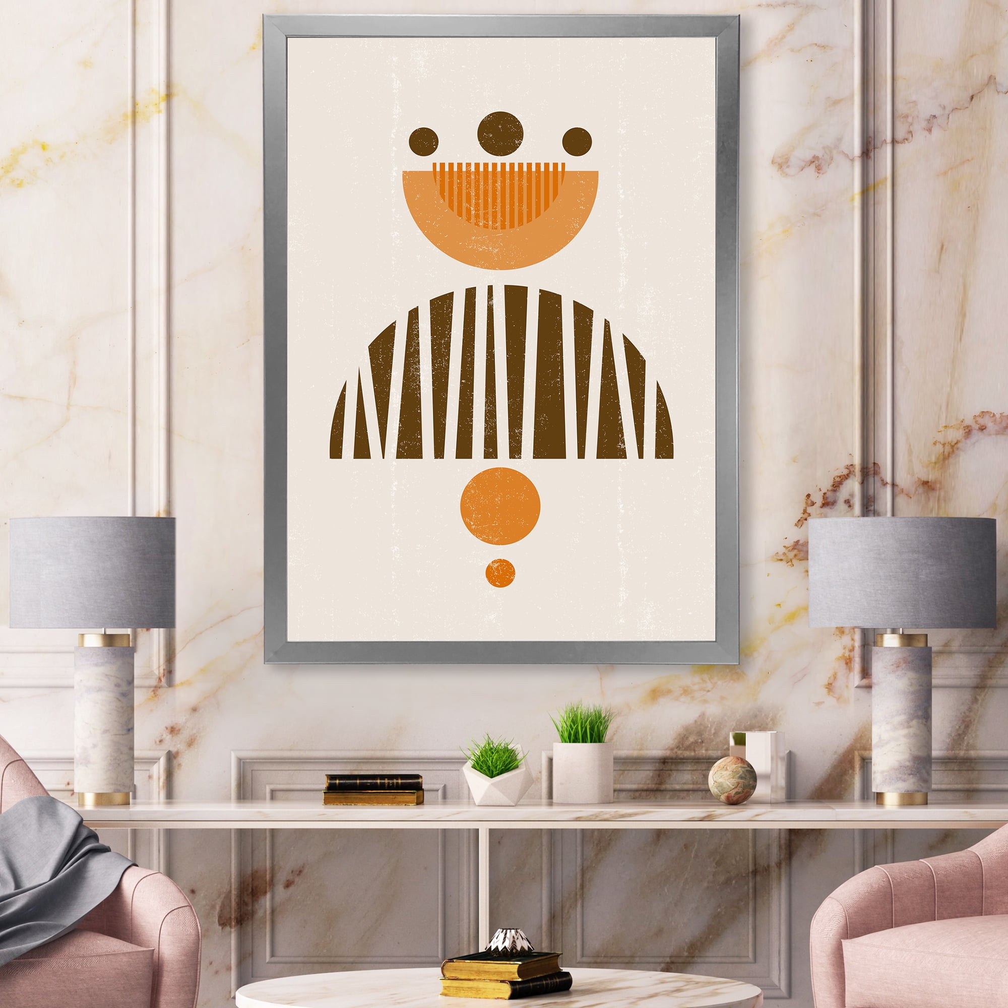 Designart 'Abstract Minimal Moon and Sun In Earth Tones IV' Modern Framed Art Print