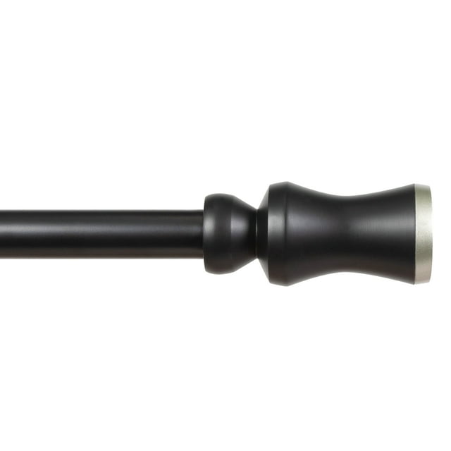 Black 3/4 inch curtain rod featuring a mod urn-shaped finial with silver accent.