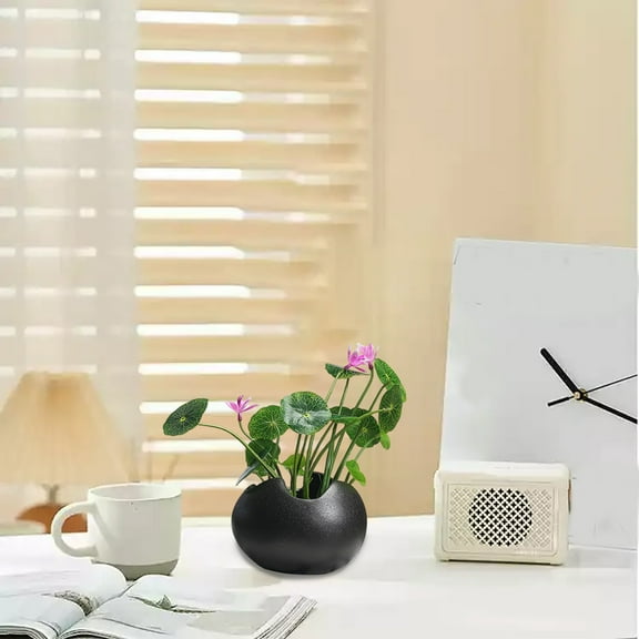 Hydroponic Flower Pot | Ceramic Planter with Geometric Design | Modern Home Gardening Decor | White or Black | 5.2x3.74 Inches