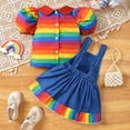 thumbnail image 6 of CUZIBR Fashion Girls Rainbow Short Sleeve Shirt Tops Letter Printed Cowboy Strap Skirt Two Piece Outfits Sets Fashionable Dailywear For Toddler, 6 of 9