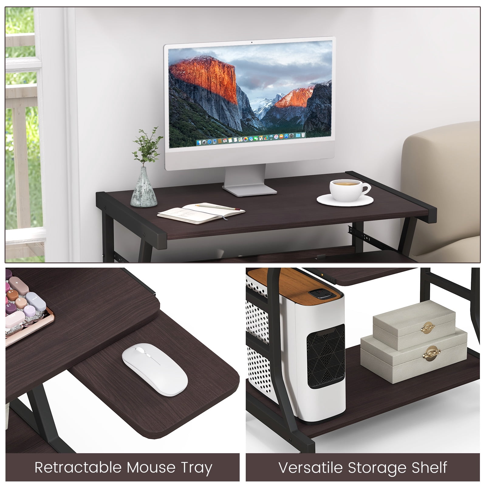 Giantex Mobile Computer Desk, Study Writing Desk w/Pull-out Keyboard Tray, Perfect for Home & Office