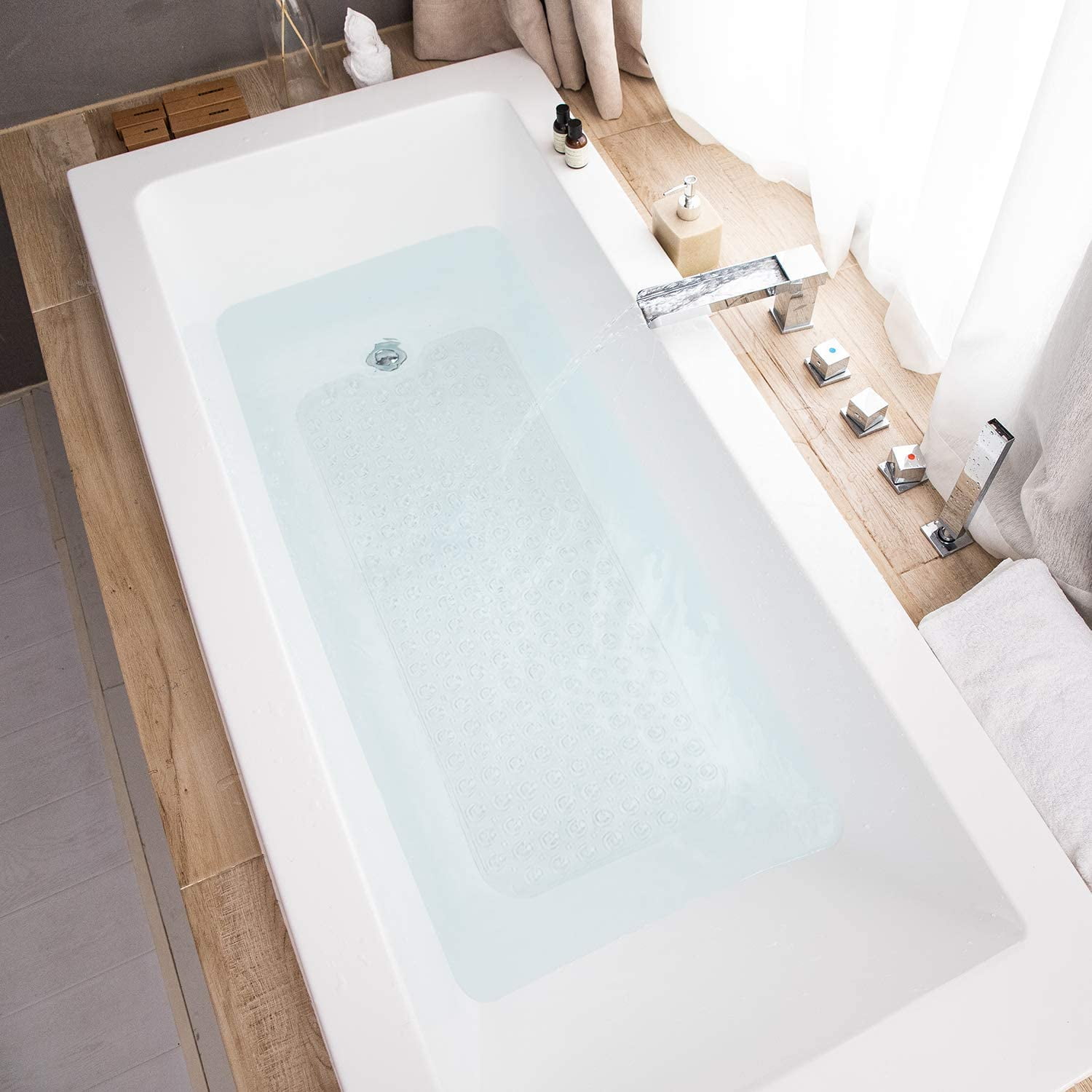 Carlendan Bath Tub Shower Mat Non-Slip Bathtub Mat with Suction Cups Bathroom Mats with Drain Holes
