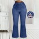 thumbnail image 4 of Pantalones de Cintura Alta para Mujeres Casual Cintura Elástica Caminando con Bolsillos Pantalones Impresos No Tela de Denim Imitación Pantalones de Denim Cómodos para Salir, 4 of 8