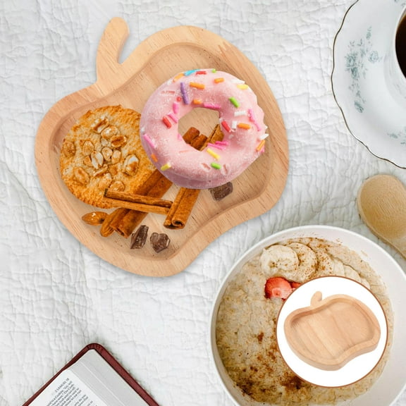 BRIGHTFUFU 1Pack Food Lovers Khaki 5.5x5.5x0.6in Apple Shaped Wooden Snack and Fruit Tray for Home Kitchen Use