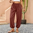 thumbnail image 3 of Dwellite Womens Balloon Pants Trendy Casual Elastic Waist Wide Leg Harem Pants Baggy Pleated Lantern Trousers Wine S, 3 of 8